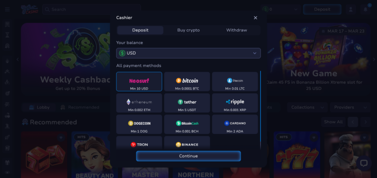 7Bitcasino deposit method as seen when testing