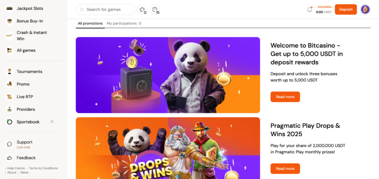 Bitcasino promo as seen when testing