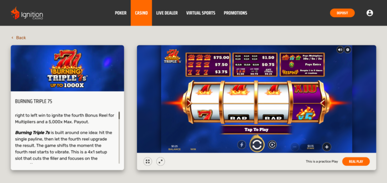 ignition casino slot as seen when testing