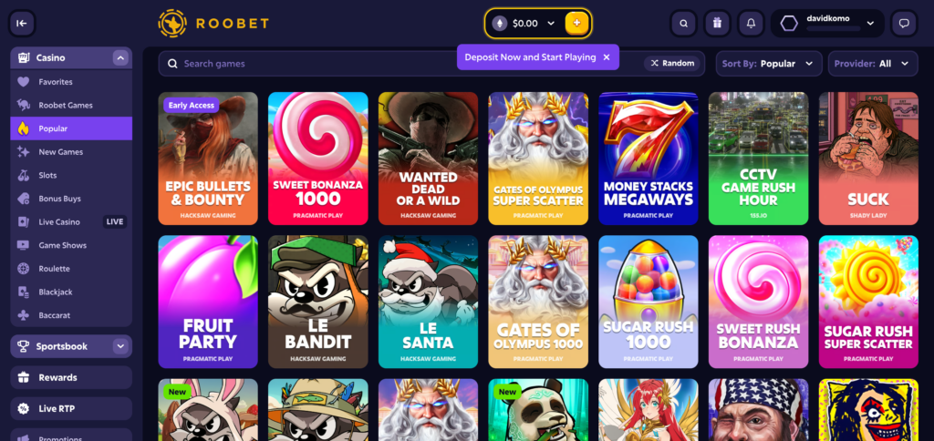 All roobet games as seen when testing