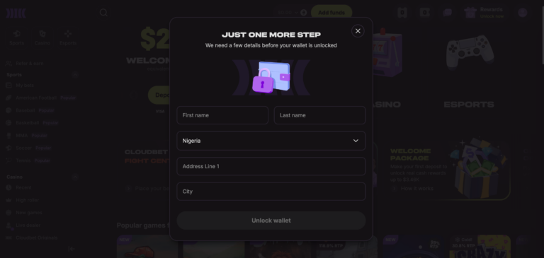 Cloudbet information needed on game