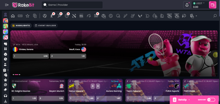 Rakebit sport betting as seen when testing