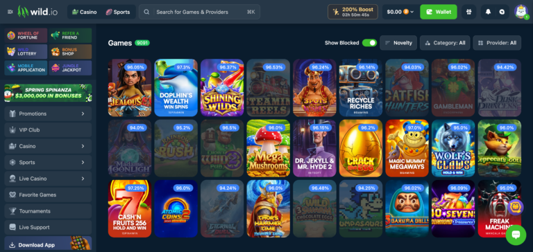 all Wild.io casino games as seen in testing