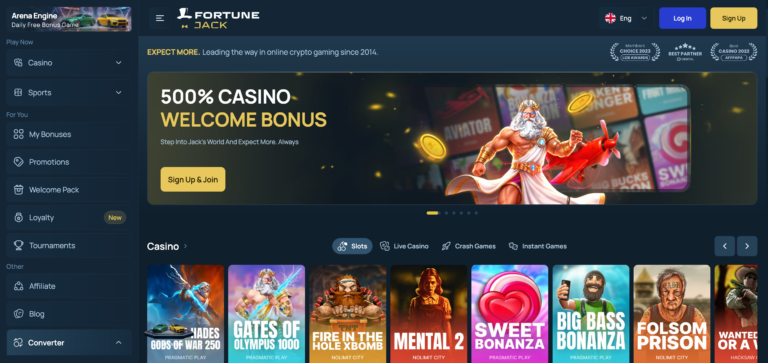 Furtune Jack home pagw when testing