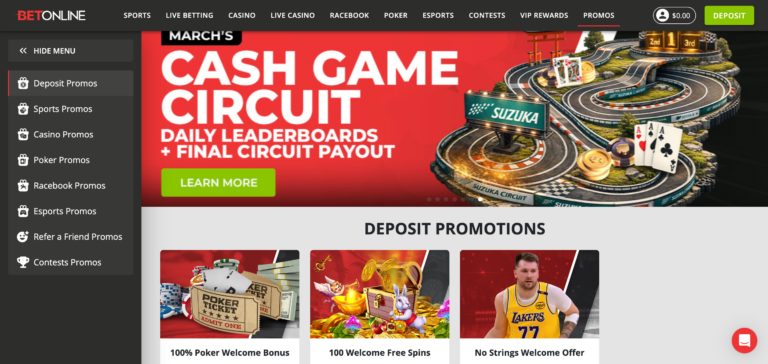 BetOnline promo as seen when testing