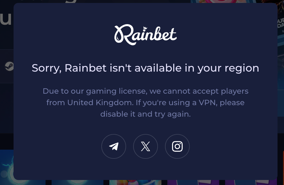 Rainbet not available in UK