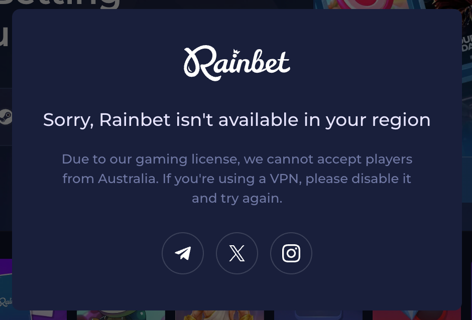 Rainbet not available in Australia