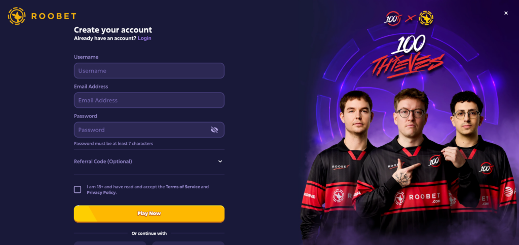 Creating a Roobet account