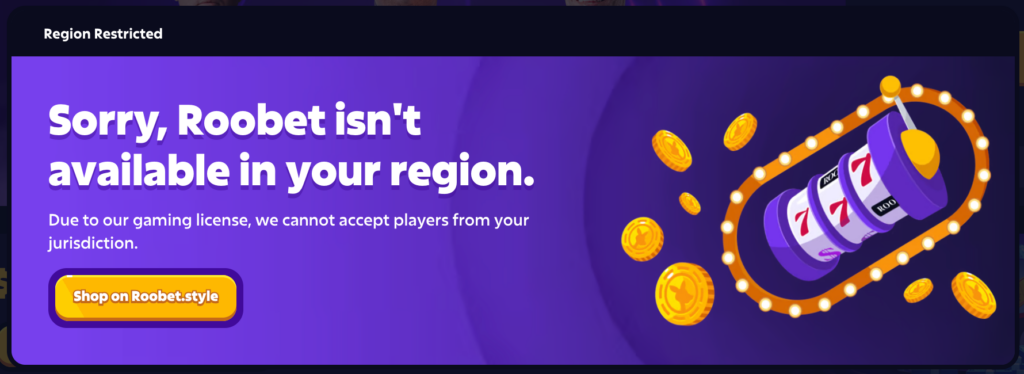 Rainbet not available sign that user will see when they open roobet website