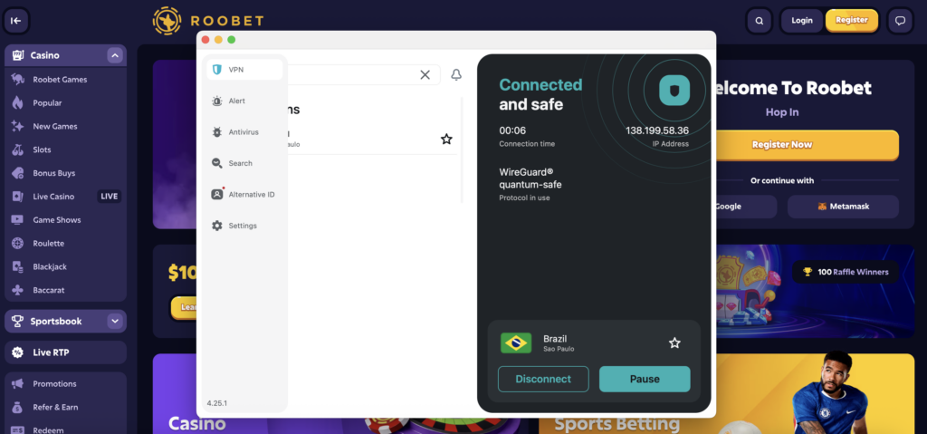Using Roobet with surfshark VPN