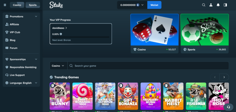 Stake game dashboard when testing