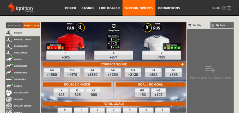 Vitual game as seen on Ignition casino seen when testing