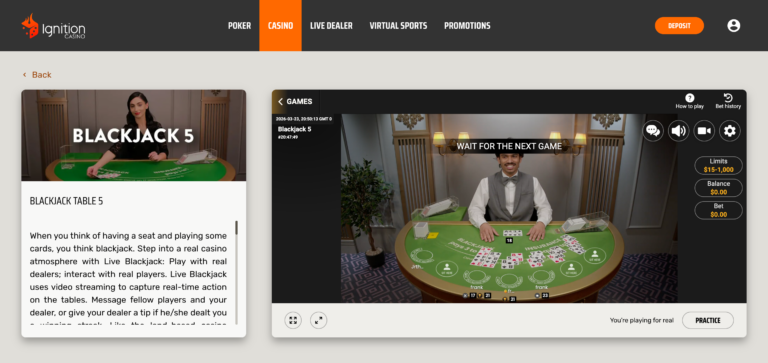 ignition casino live blackjack as seen when testing