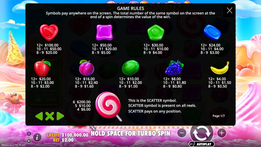 Sweet Bonanza game rule