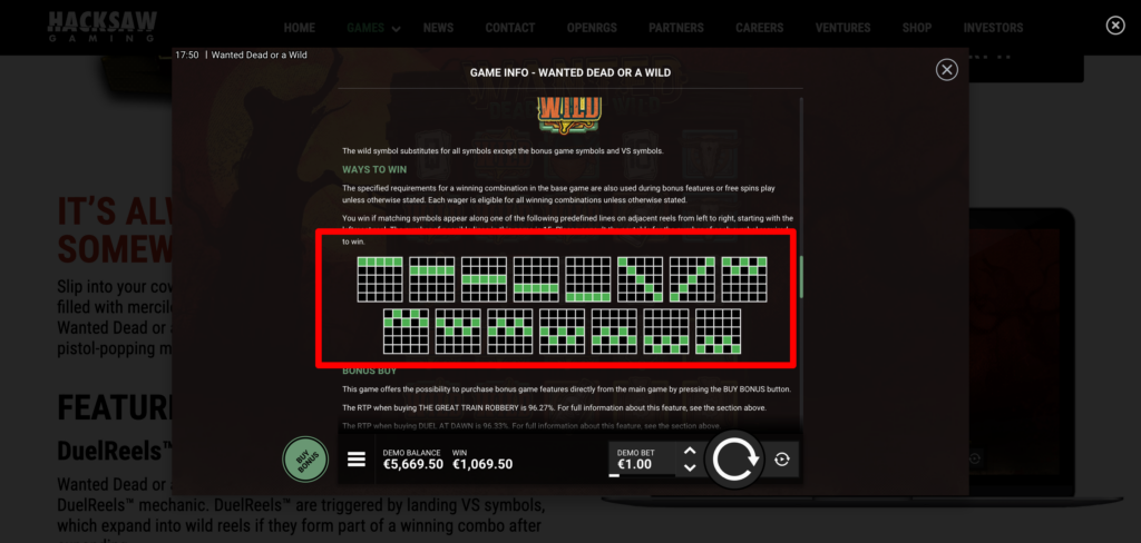 Wanted Dead Or a Wild game rule patterns
