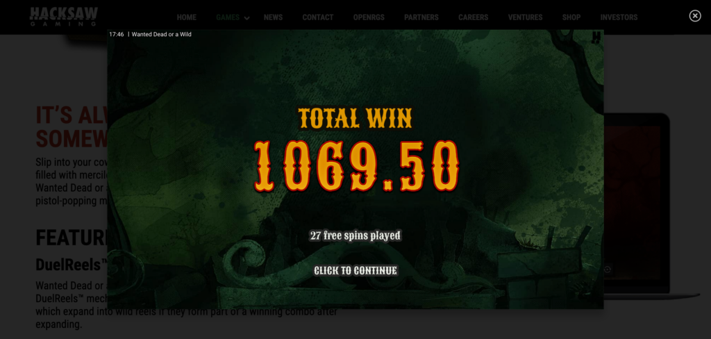 Wanted Dead Or a Wild bonus winning