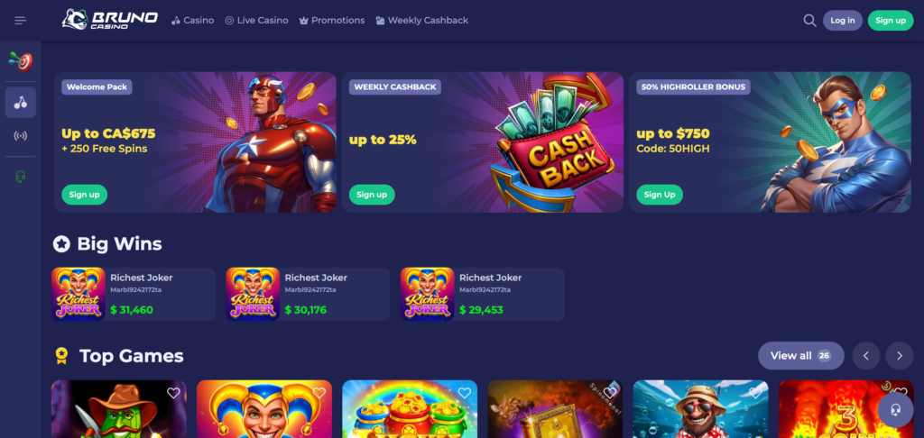 BrunoCasino home page