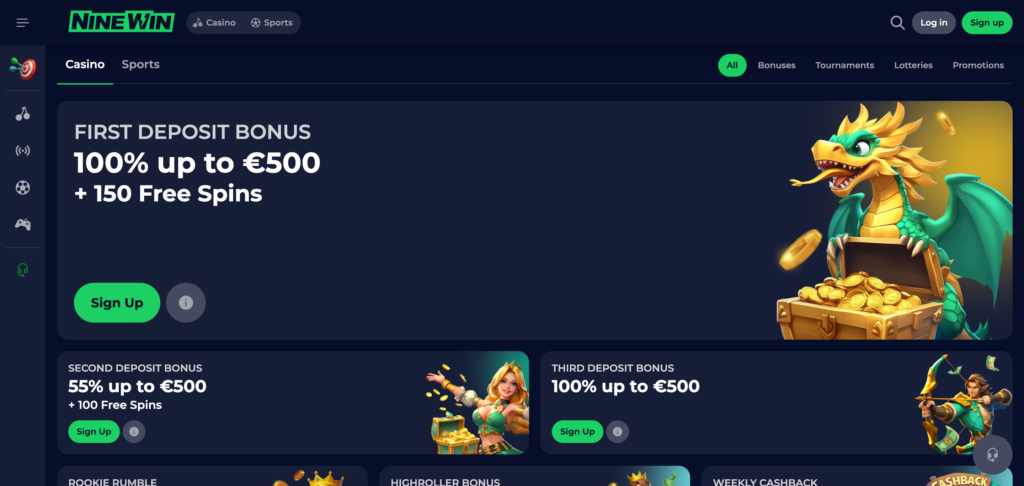 Ninewin promotions as seen when testing