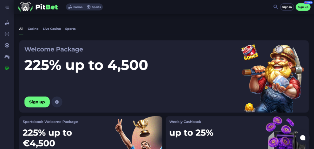 PitBet promotions as seen when testing
