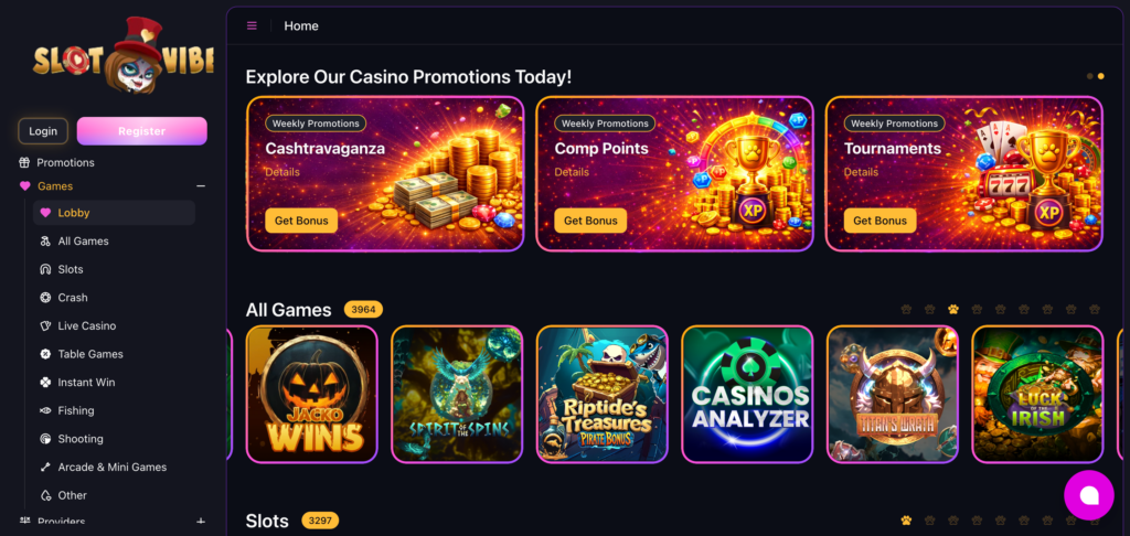SlotVibe home page