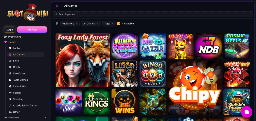 SlotVibe games as seen when testing